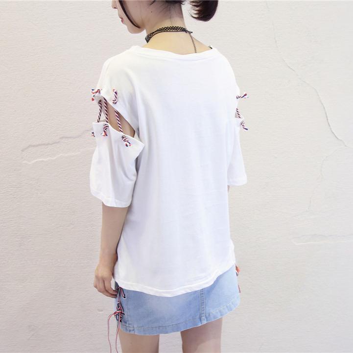 Футболка с круглым вырезом в корейском стиле, женская летняя, в стиле Харадзюку, свободная, с принтом букв, повседневная, с вырезом, с короткими рукавами, топы y2k для студентов