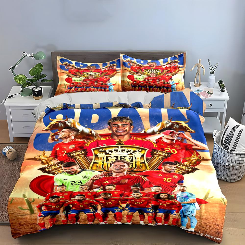 Spain Soccer Team Bedding Set Bedding Duvet Cover Set Duvet Cover Pillowcases Home Decor (1 * Duvet Cover 2 * Pillowcases, without duvet insert)