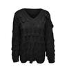 Women V-neck Solid Color Feather Hollowing Out Sexy Long Sleeves Sweater Tops