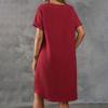 Женское летнее повседневное однотонное платье с круглым вырезом и коротким рукавом средней длины свободного покроя