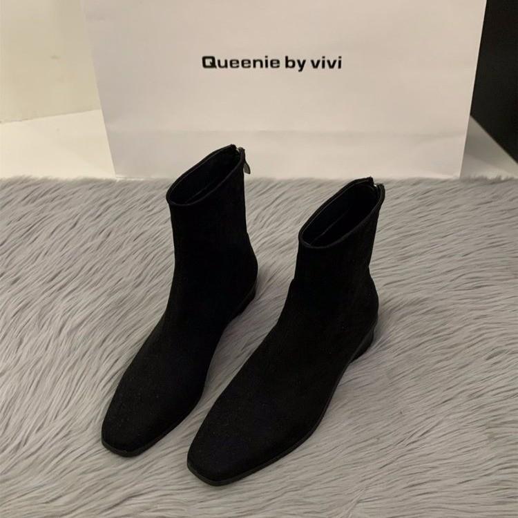Женские ботильоны из замши на устойчивом каблуке Повседневные Универсальные Подходящая обувь для ежедневной носки Женская 2026 Тренд Зимние Модные Ботильоны Добавлен Замш