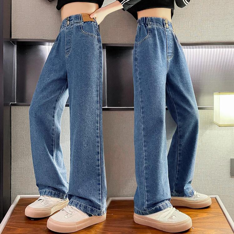 Джинсы для девочек Весна и осень Свободные прямые брюки Модные детские широкие брюки