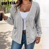 Осень-зима женский однотонный кардиган с V-образным вырезом и пуговицами, свободный, с длинными рукавами, женский