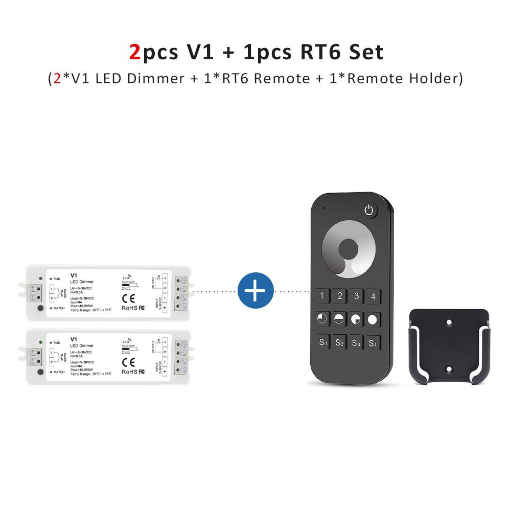 V1 LED Dimmer 12V 24V 36V RT6 4 Zone Single Color LED Strip Dimming Kit Wireless 2.4G RF Remote Control Push Switch Dimer