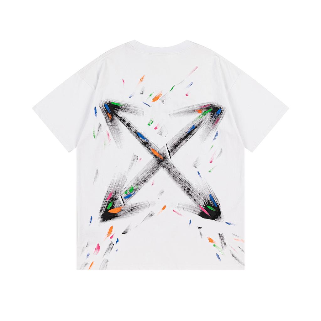 9068 Off-White 2025 Spring/Summer New Colorful Letter Arrow Pattern Round Neck Hooded Short Sleeved Men's and Women's T-shirts