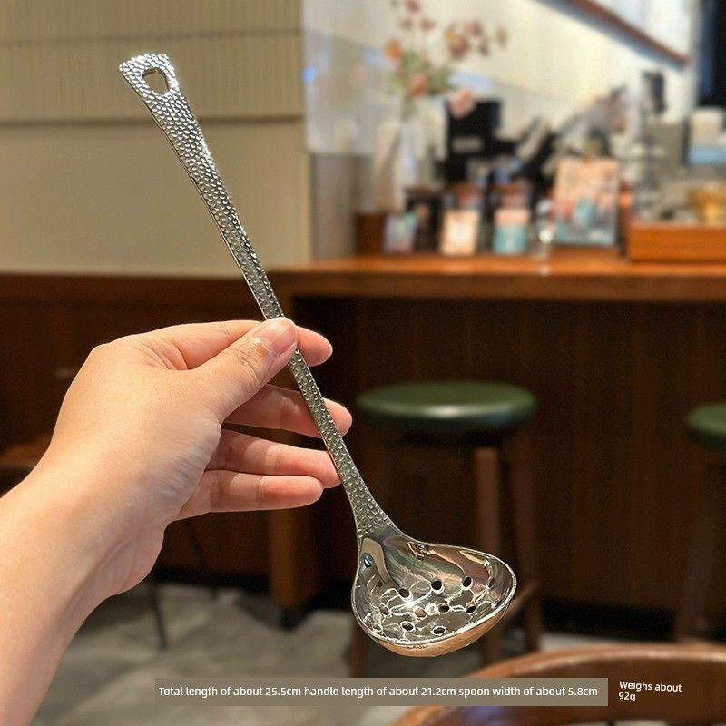 Handle! Deutrich 1810 Stainless Steel Spoon for Scooping Meatballs, Hot Pot Spoon, Thickened Household Porridge Spoon, Strainer Spoon, Soup Spoon