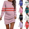 Женское платье-свитер с круглым вырезом и полосатым рисунком, длинными рукавами и бедрами