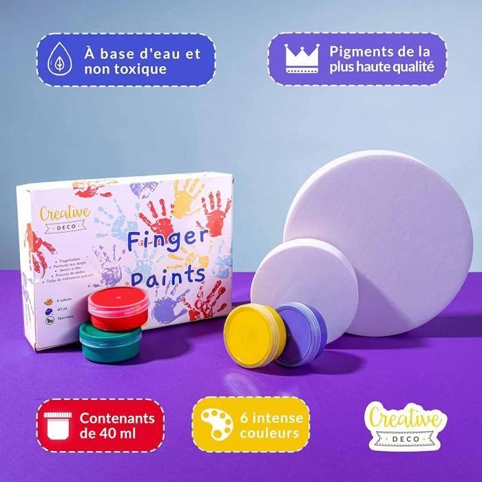 Peinture au Doigt Enfant - CREATIVE DECO - 6 x 40 ml Pots - Couleurs Intenses et Vives - Lavable à l'eau