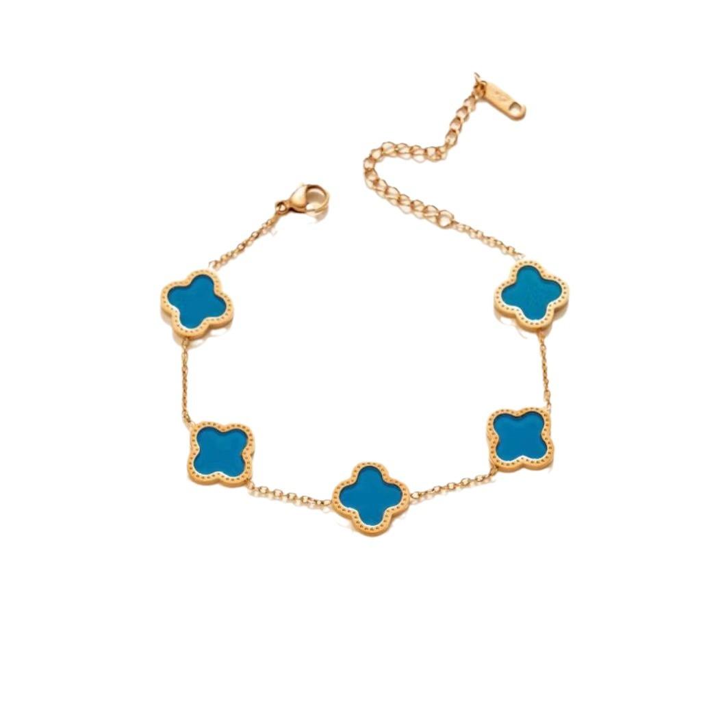 Titanium Steel Four Leaf Clover Five Flower Bracelet, Fashionable and Versatile, Women's 18k Lucky Grass Bracelet Accessory