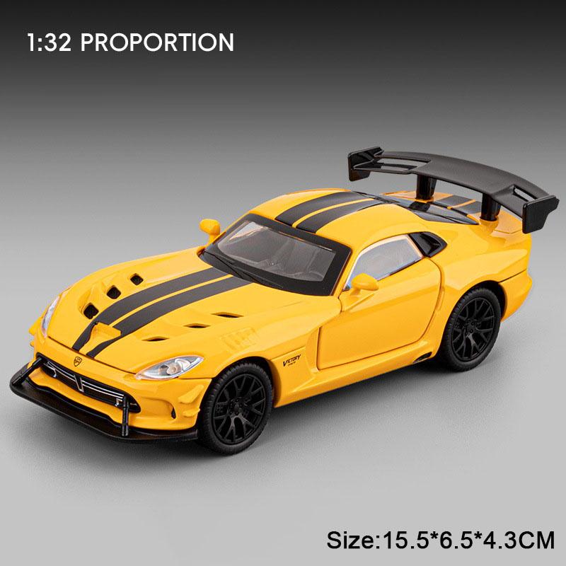 1:32 Scale Mustang Shelby Cobra Viper Model Toy Cars Alloy Diecast Sound Light Doors Opened Pull Back Ornament Vehicle Models