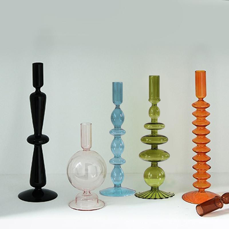 1 шт. Стеклянный подсвечник Ваза для цветов Домашний декор Стеклянный подсвечник Скандинавская ваза для цветов Поделки Винтажный романтический подсвечник