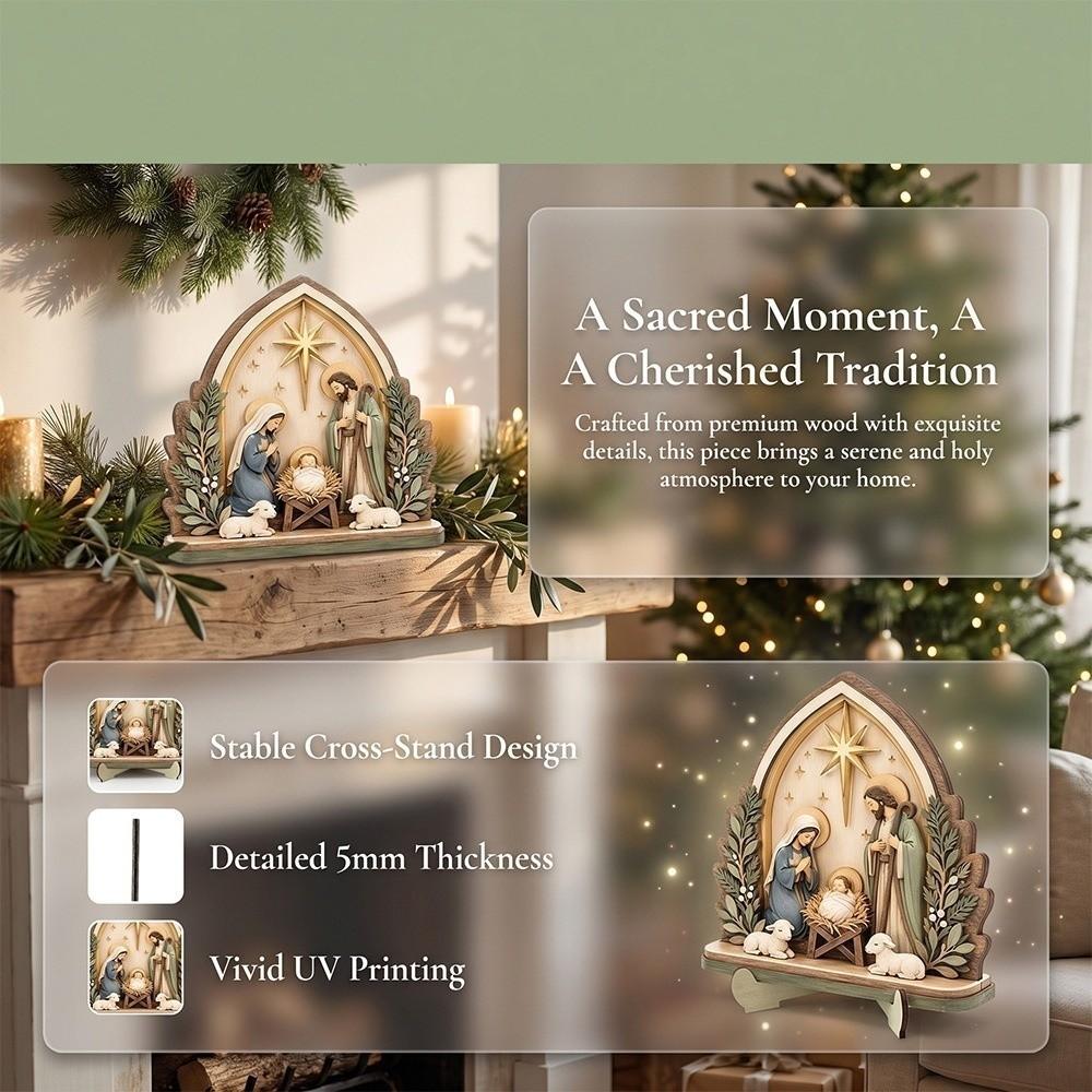 2D Flat Religious Figure Table Ornament Vintage Rustic Christmas Prayer Theme Sign Church