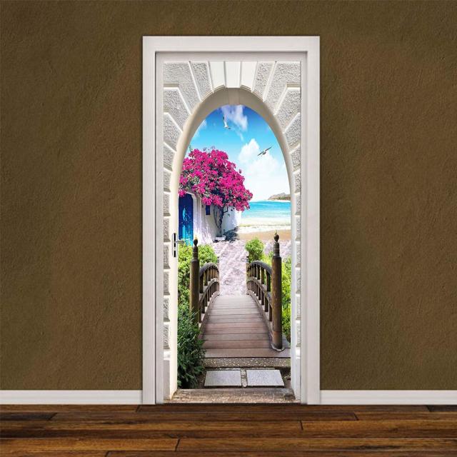 3D Door Sticker Wallpaper PVC Landscape Home Decor Furniture Vinyl Wrap Waterproof Wall Sticker Bedroom Door Decorative Film