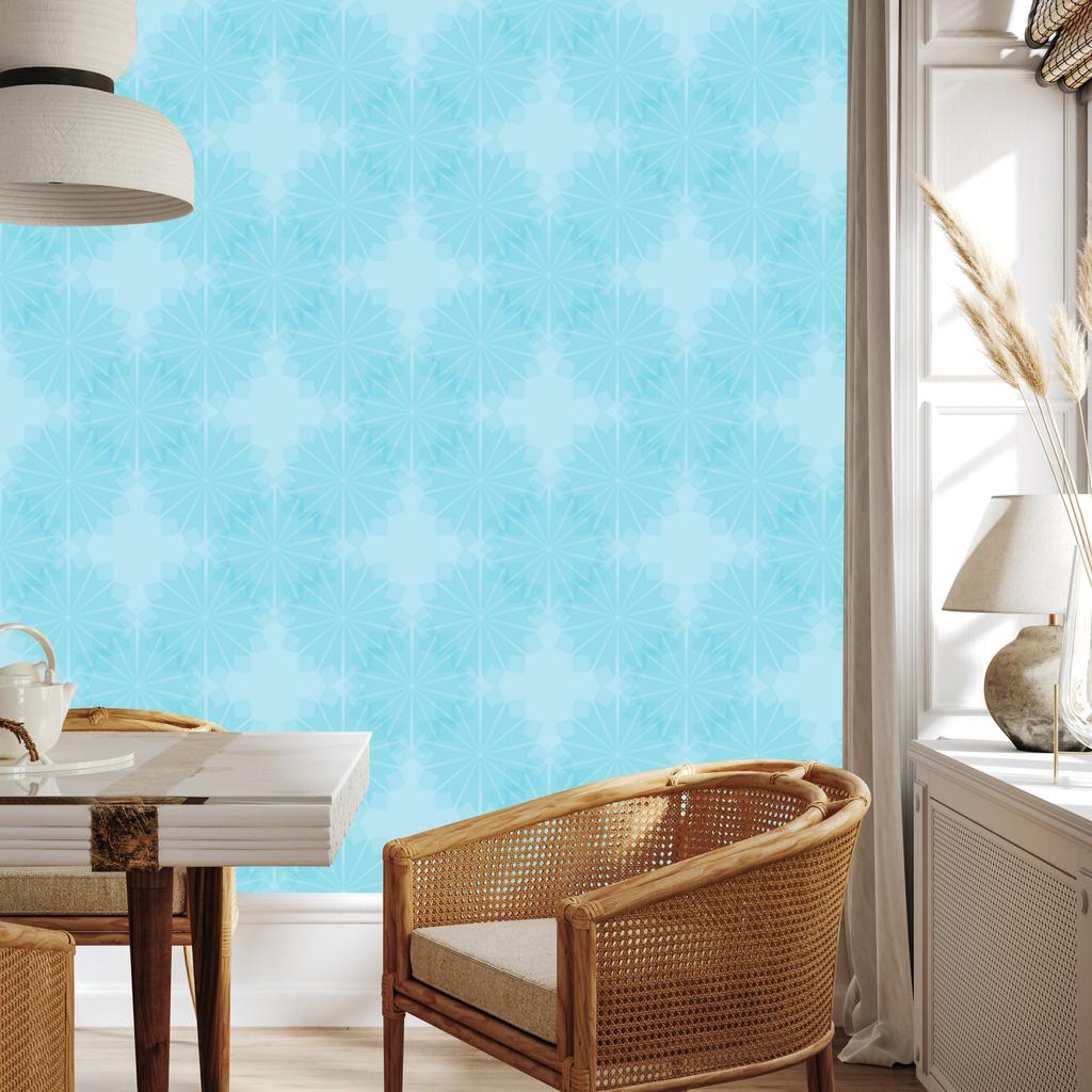 Turquoise Geometric Flowers Wallpaper for Living Room and Bedroom 50x1000