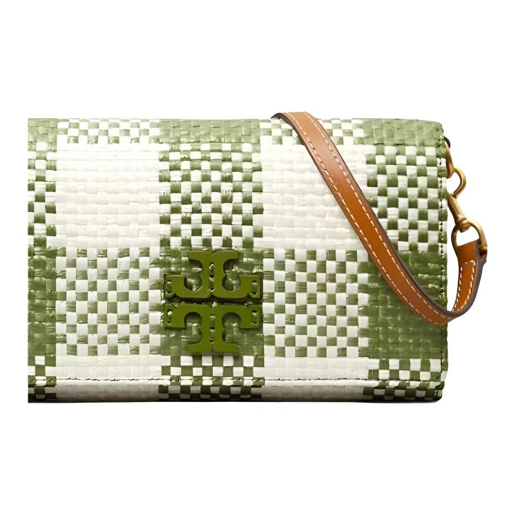 Tory Burch Кожаная сумка-кроссбоди с клетчатым узором Mcgraw Женские сумки Оливково-зеленый Белый 80433-300