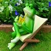 Resin Frog Sit Chair Sculpture Cute Frog Desktop Figurine Rocking Chair Frog Statue  Balcony Patio