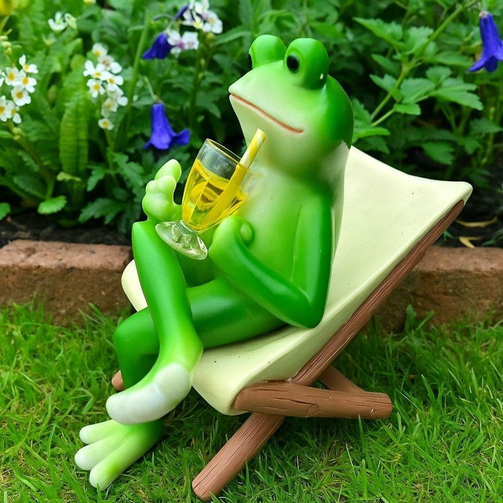 Resin Frog Sit Chair Sculpture Cute Frog Desktop Figurine Rocking Chair Frog Statue  Balcony Patio