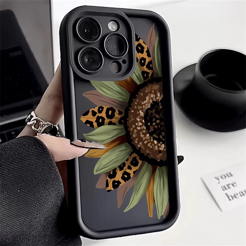 Чехол для телефона с цветочным принтом под подсолнух и леопарда для серий iPhone 17 16 15 14 13 12 11 Pro Max Plus Двухслойная защита