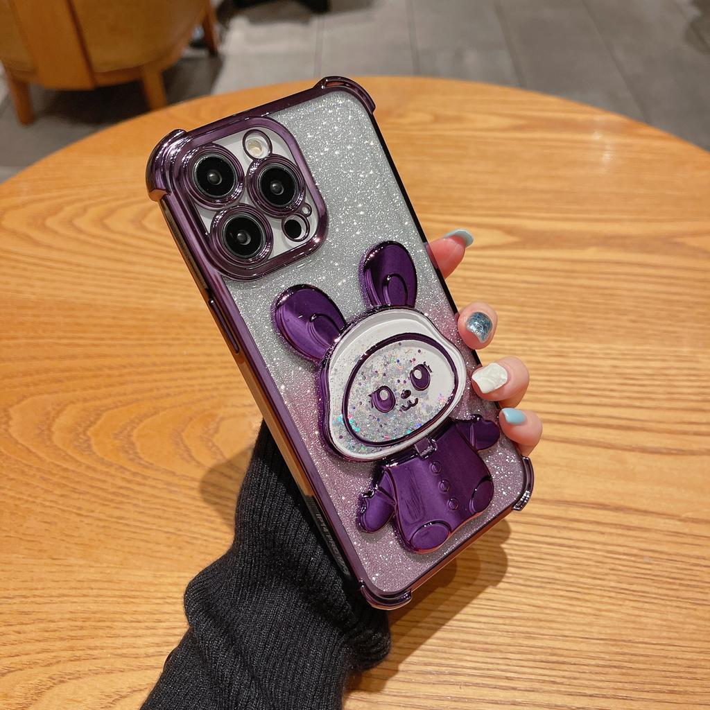 Гальваническая модель подходит для чехла для мобильного телефона iPhone17Promax милый Apple 16/15 кролик с блестками 14/7P мягкий XR