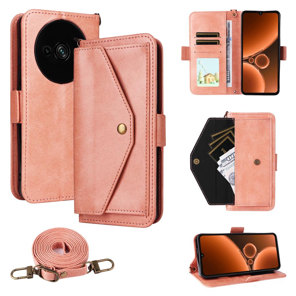 For Oukitel C59 Pro Leather Case Magnetic Closure Wallet Stand Phone Cover with Crossbody Strap