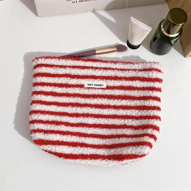 Новый красочный полосатый плюшевый клатч, косметичка для макияжа, портативная косметичка, сумка для туалетных принадлежностей, дорожный органайзер для макияжа на открытом воздухе