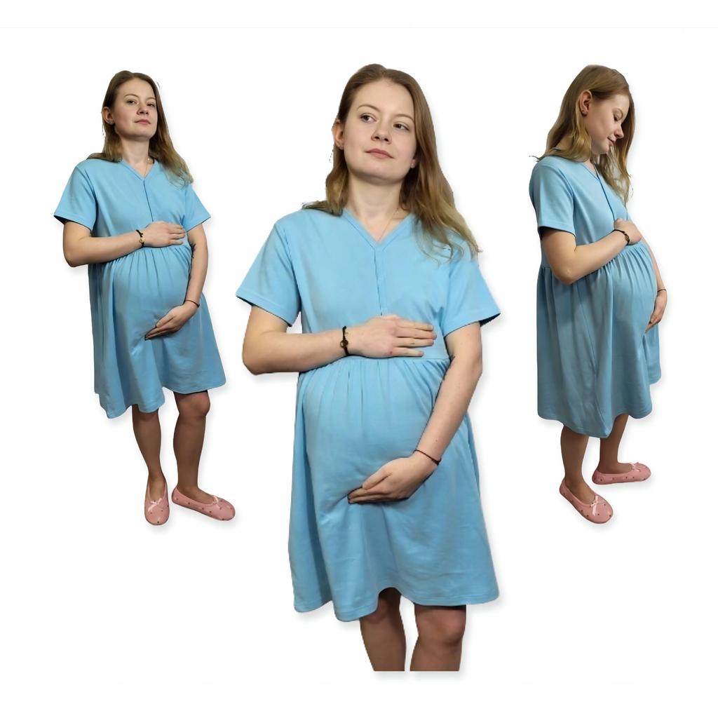 Maternity Nightgown for Childbirth Cotton Short Sleeve Size Light Blue
