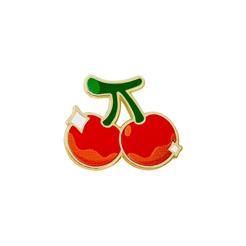 Japan and Korea creative fun fruit brooch cartoon cute apple cherry metal badge summer clothes backpack decoration