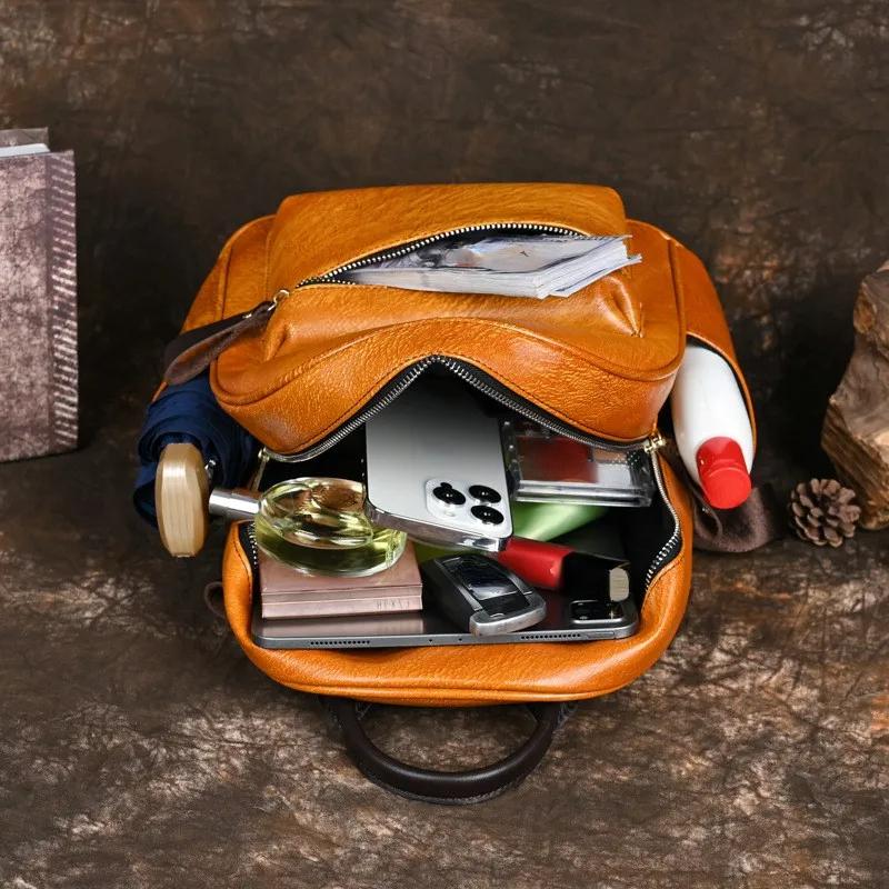 Новая женская сумка из натуральной кожи в стиле ретро, ​​женский рюкзак с ручной росписью 2024, зимние повседневные дорожные рюкзаки большой вместительности из воловьей кожи