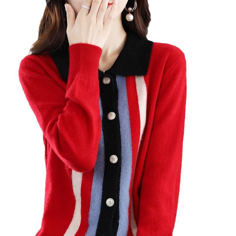 Women's Fashion Slimming Knit Wool Cardigan with Shirt Collar - Versatile Autumn/Winter Sweater