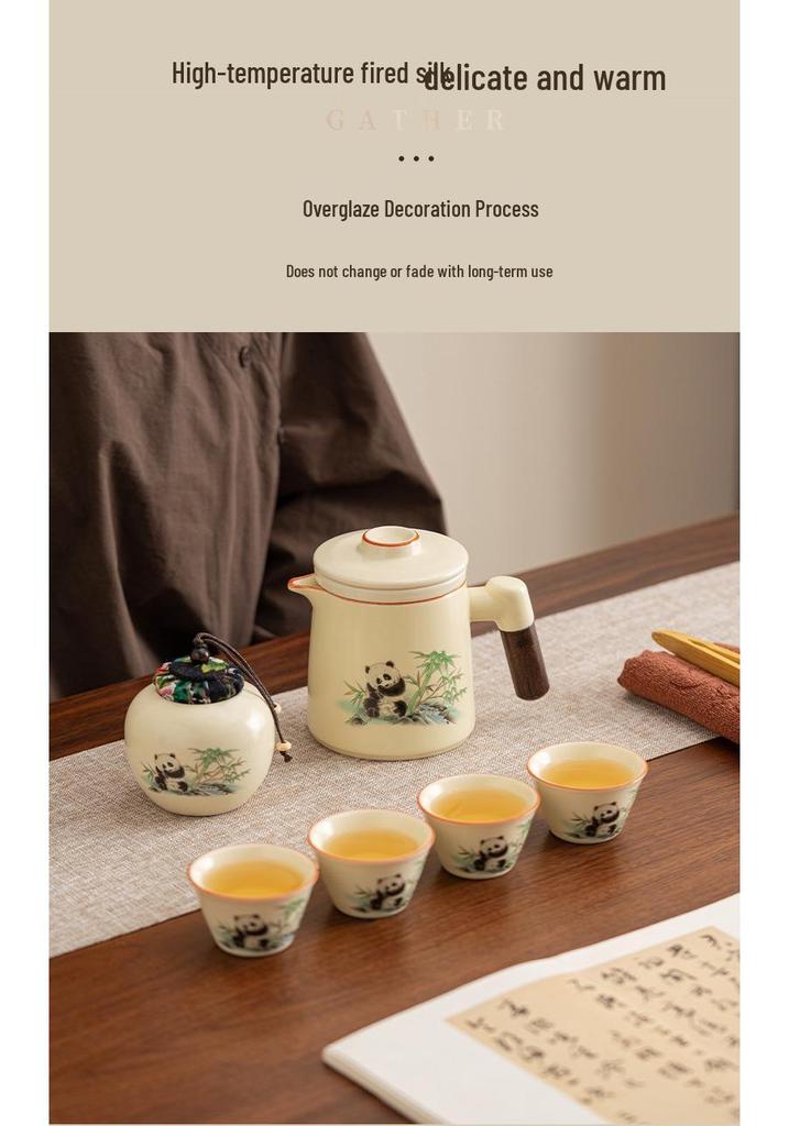 Portable Quick-Brew Travel Tea Set with Water Separation: One Pot & Four Cups
