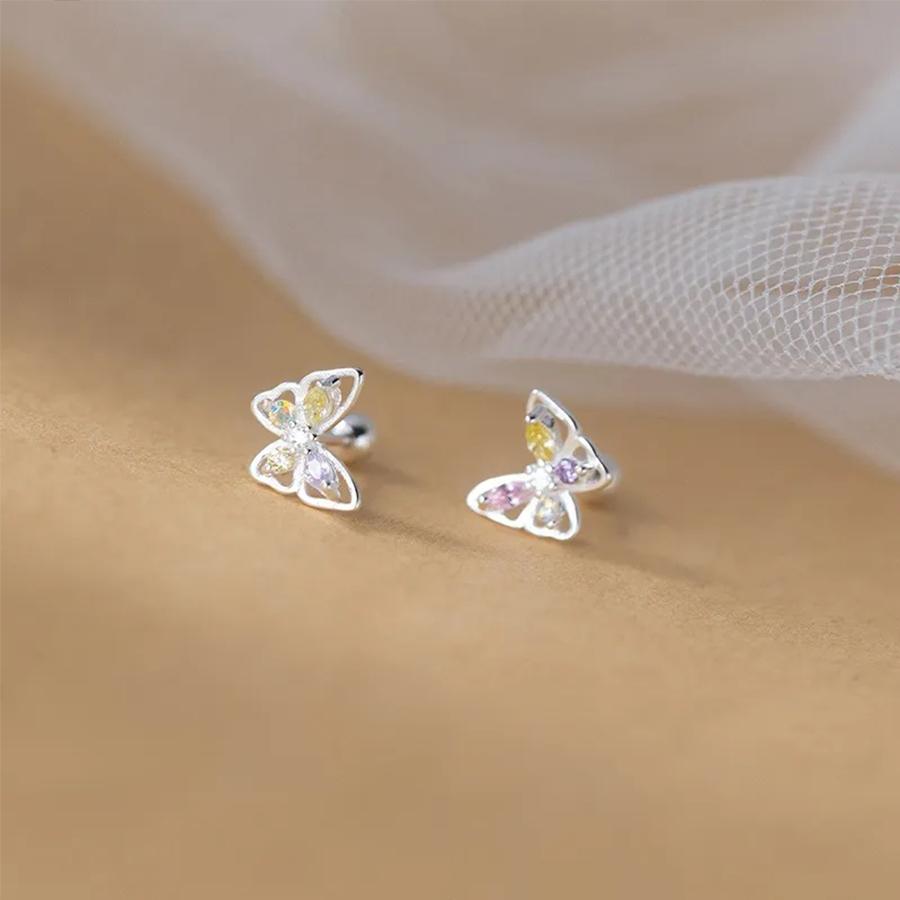 Корейские серьги-гвоздики из серебра 925 пробы для пирсинга козелка, спиральные серьги-гвоздики для женщин, 2 шт., бабочка, сердце, модные украшения для пирсинга ушей