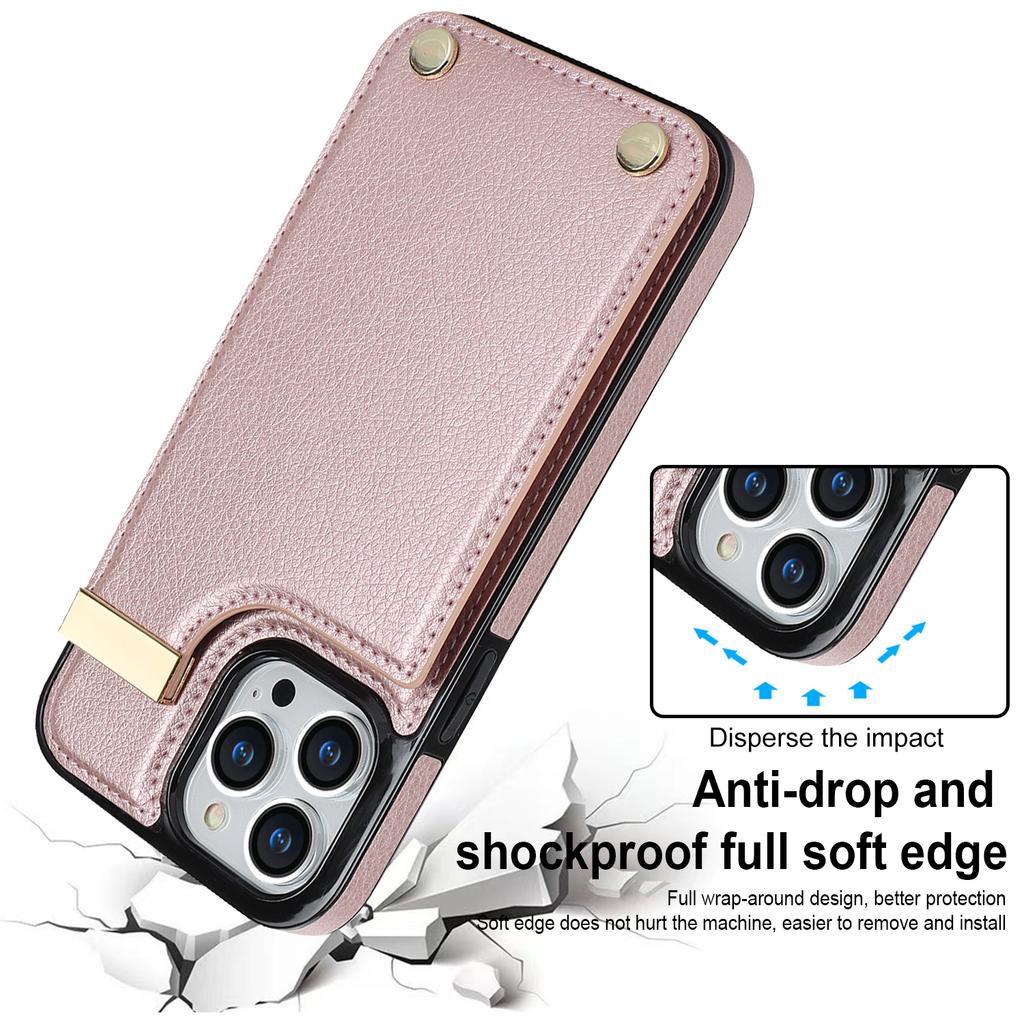 For iPhone 13 Pro Max Case Phone Cover TPU+PU Leather+Metal Shell with Card Holder