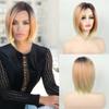 Dark Root Ombre Brown Blonde Short Hair Daily Cosplay Straight Synthetic Wig for Black White Women Heat Resistant Fibre