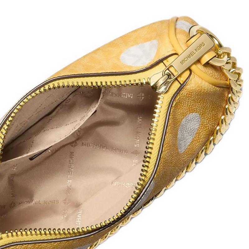 MICHAEL KORS shoulder bag Carmela circular polka dot pattern artificial leather hand-held crossbody small size for women chrysanthemum yellow