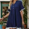 DAFIFY Женская мода лето весна однотонный принт с коротким рукавом v-образным вырезом трапециевидной формы с высокой талией повседневные платья