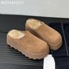 Women Suede Flats Cotton Slippers Platform Mules Shoes Woman 2025 Trend Fashion Winter Warm Casual Walking Snow Boots Flip Flops