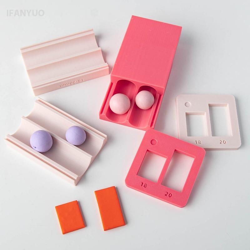 Soft Ceramic Round Ball Rolling Mold Kit Clay Round Rubbing Auxiliary Tool with Punched Earrings Necklace Beads Handmade Tools