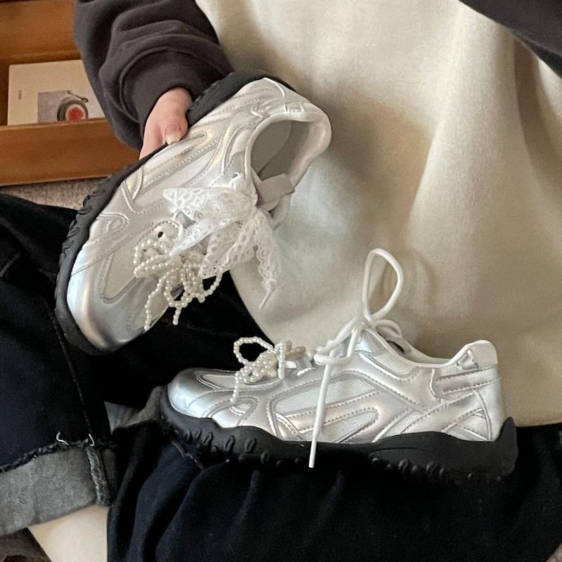 Балетки из кружева с жемчугом на платформе, женские весенние новые универсальные нишевые ретро спортивные туфли для отдыха