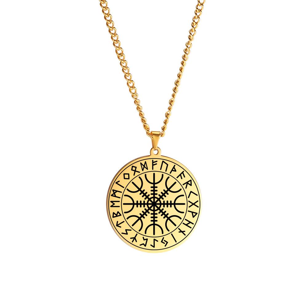 Ожерелье викингов Vegvisir из нержавеющей стали золотистого оттенка с цепочкой из пшеницы, мужское скандинавское ожерелье викингов