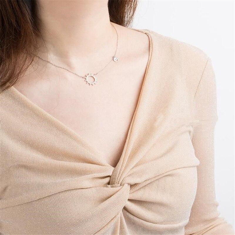 New Fashion Sun Smiley Temperament 925 Sterling Silver Jewelry Hollow Simple Popular Clavicle Chain Necklaces XL092