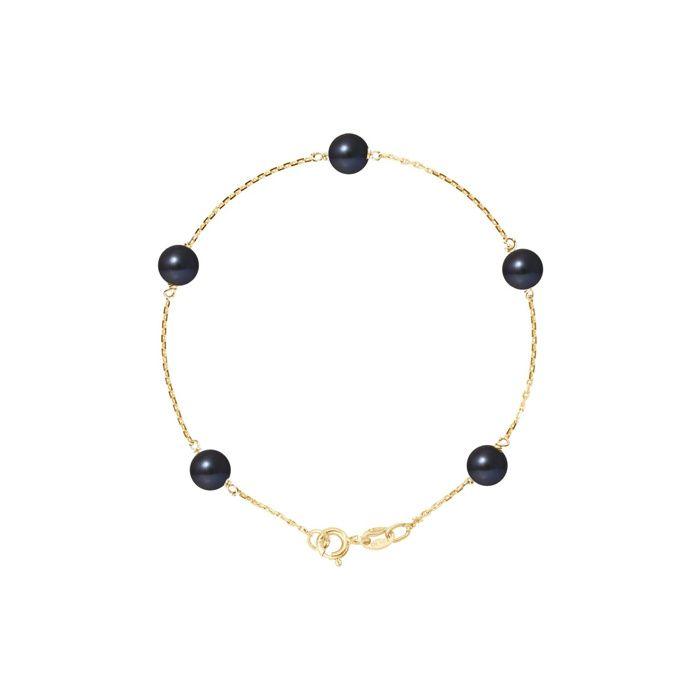 Bracelet - Pearls & Colors - 5 Perles de Culture d'Eau Douce 6-7 mm - Or Jaune 375/1000 - Noir - Femme