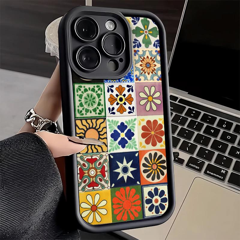 Чехол для телефона iPhone 17 Air 16E 15 16 Pro Max Итальянский Сицилийский Стиль Цветочный Узор Чехол 14 Plus 13 12 Mini Мягкий Корпус Силикон