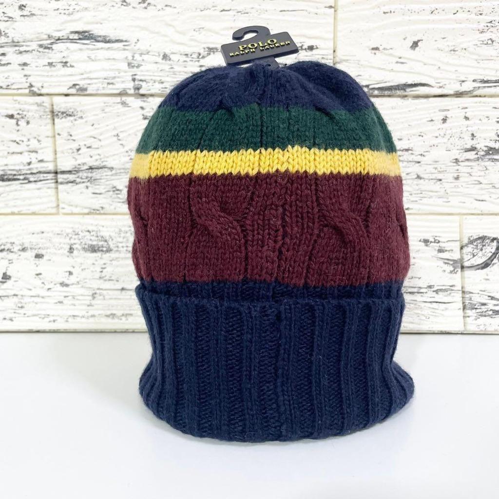 Б/у вязаная шапка-бини Polo Ralph Lauren с изображением медведя Polo и биркой Неиспользованная вязаная шапка-бини Rugby Border POLO