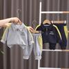 Комплект из 2 предметов с длинным рукавом для мальчиков 0-5 лет, Детская толстовка с принтом на воротнике + повседневные брюки, Высококачественная одежда для мальчиков