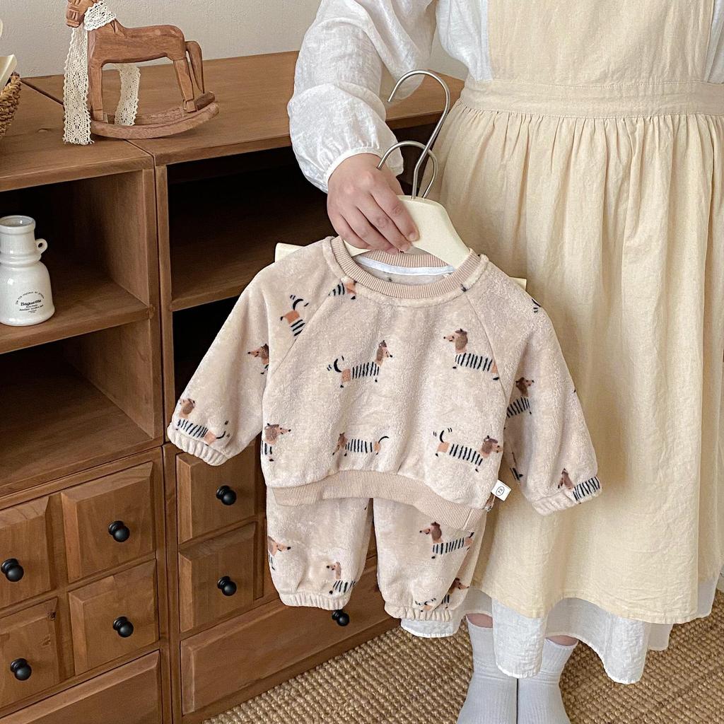 Детский мультяшный флисовый комплект - Зимняя толстовка и спортивные штаны для возраста 0-5 лет (AT198)