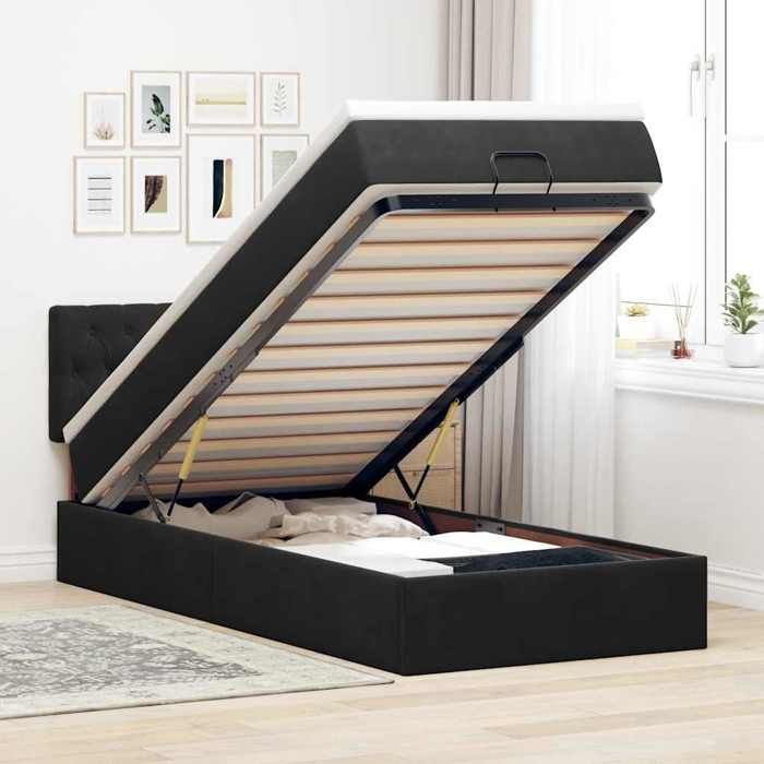 Maison Exclusive - Lit ottoman avec matelas et LED noir 80x200cm velours