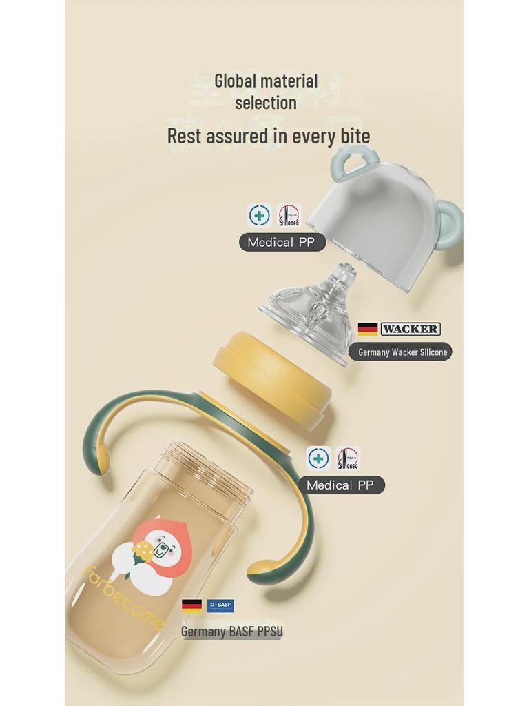 Бутылочка для кормления из полипропилена с широким горлом, антиколиковая, устойчивая к падениям, силикон с трубочкой