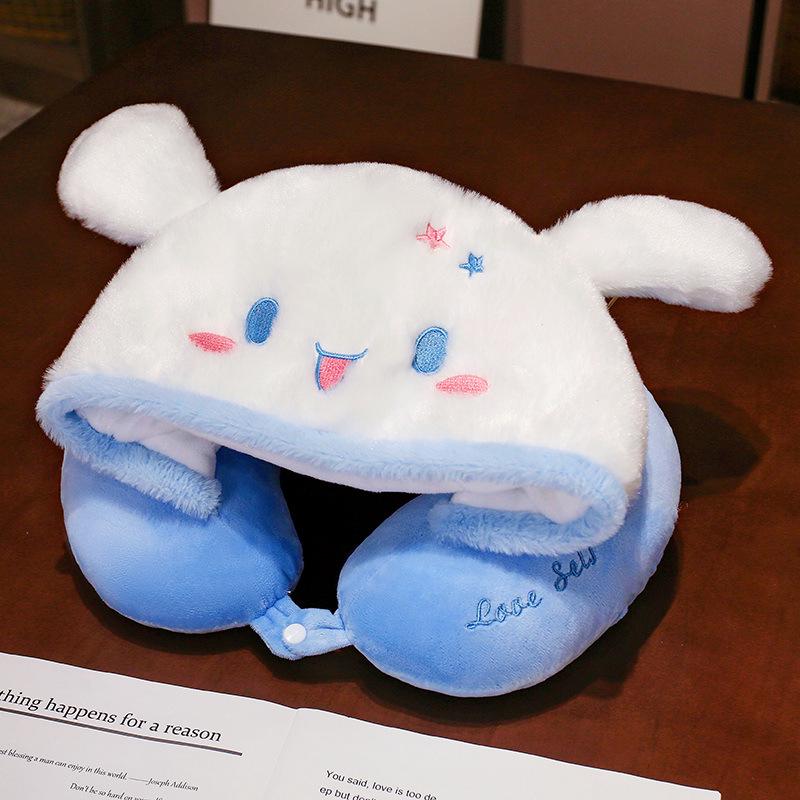 Мультяшная U-образная дорожная подушка для шеи с капюшоном - Подарок для девочек