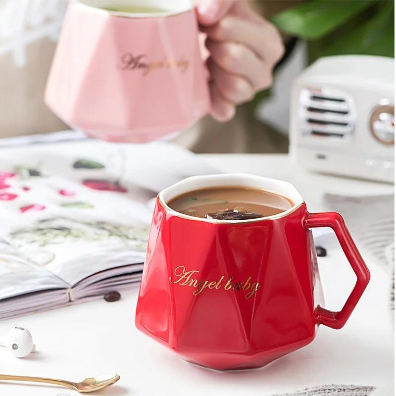 400ml Diamond Shape Creative Mugs Personalized Geometric Coffee Cup Espresso Milk Water Cup Office Business Home Couple Gift