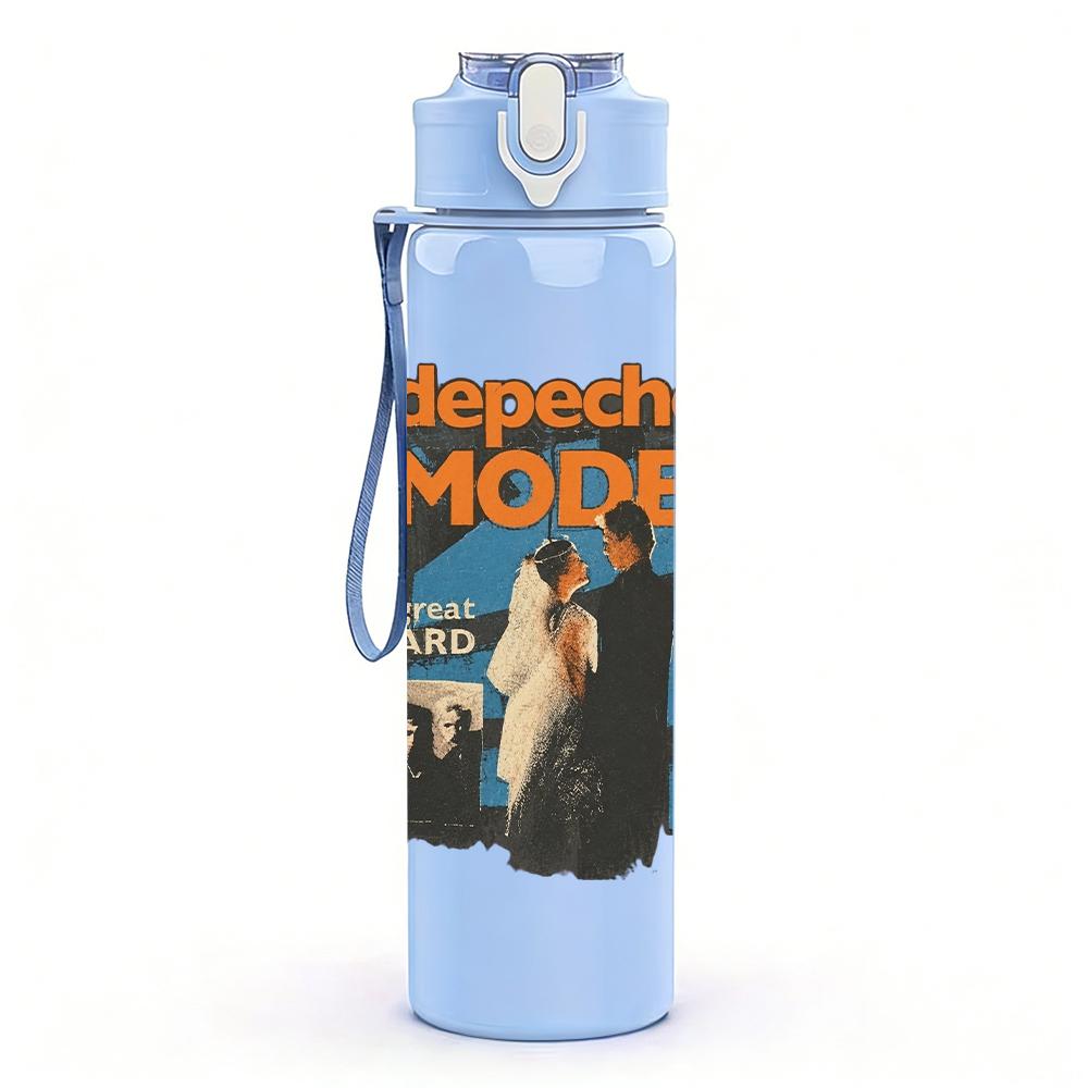 1PC Depeche mode album cover collage print 750ml colorful plastic sports water bottle leakproof pop up lid with straw for outdoor work home use